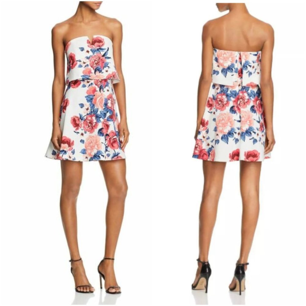 Aqua | Floral Print V-Neck Strapless Dress